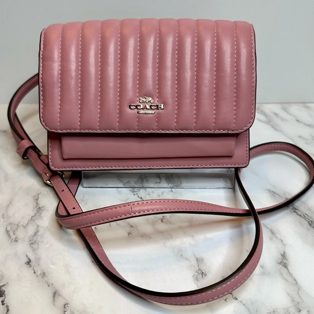EUC Coach Linear Quilted Pink Nappa Leather 2 Way Belt Bag Crossbody